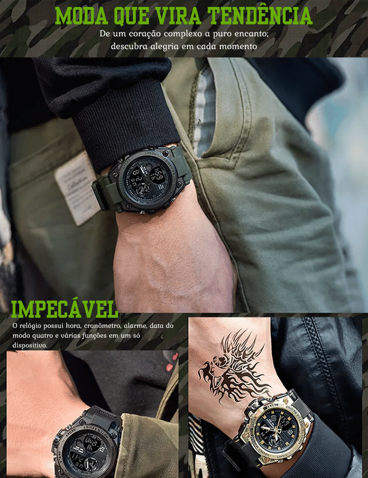 Sanda G Relógio Masculino Esportivo Militar Digital e Analógico